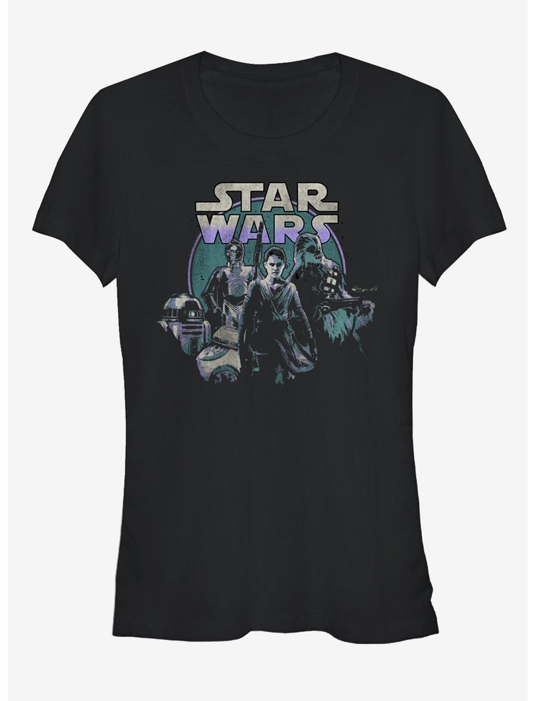 Star Wars Episode VII The Force Awakens Rey and Droids Girls T-Shirt