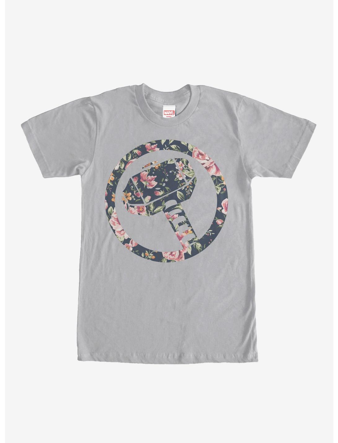 Marvel Hammer Thor Floral Print T-Shirt