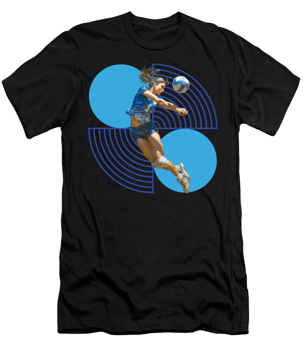 12 Volleyball Player Bump Action Dynamic Bump on Geometric Background Dream Stuff T-Shirt