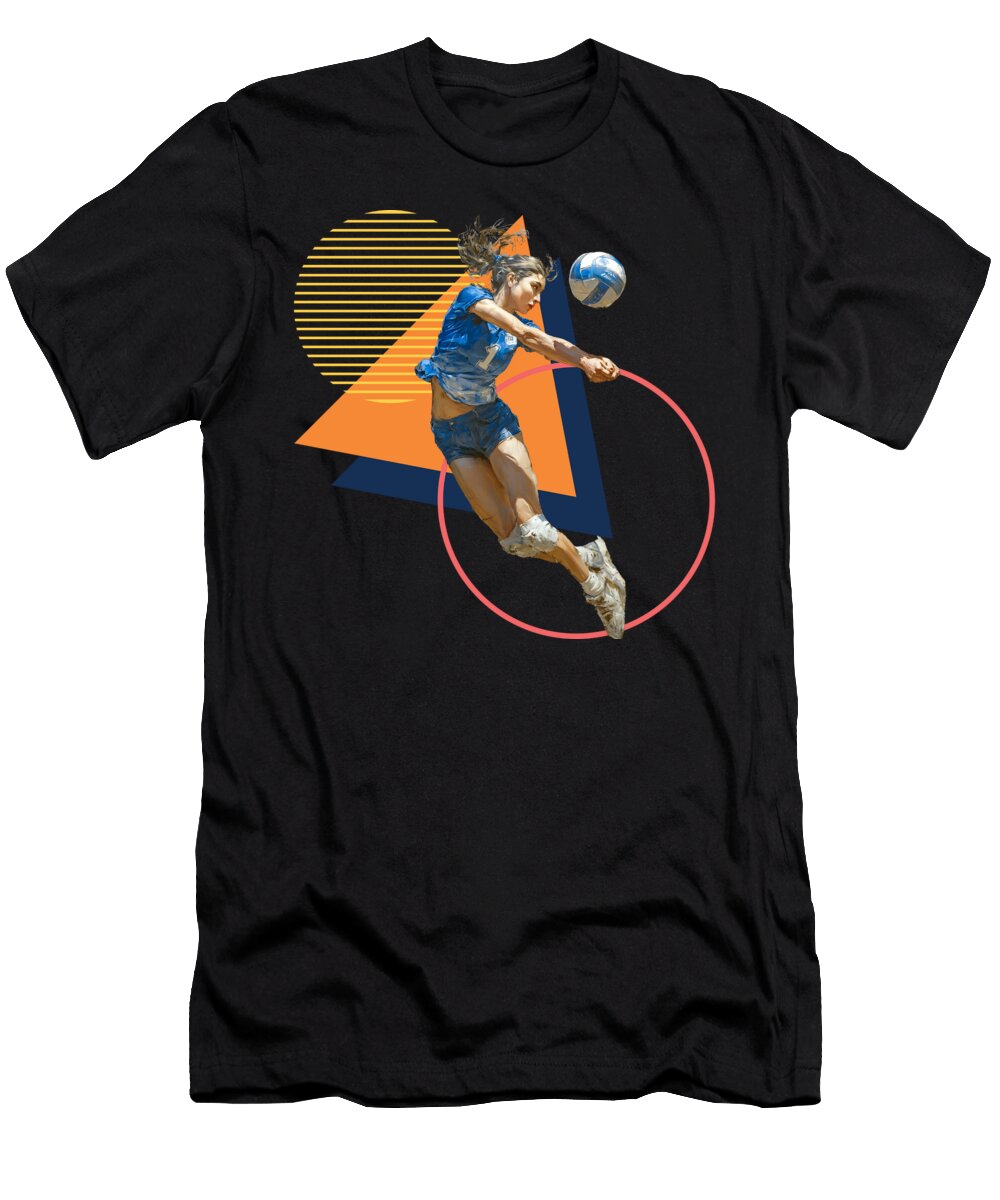 13 Volleyball Player Bump Action Dynamic Bump on Geometric Background Dream Stuff T-Shirt