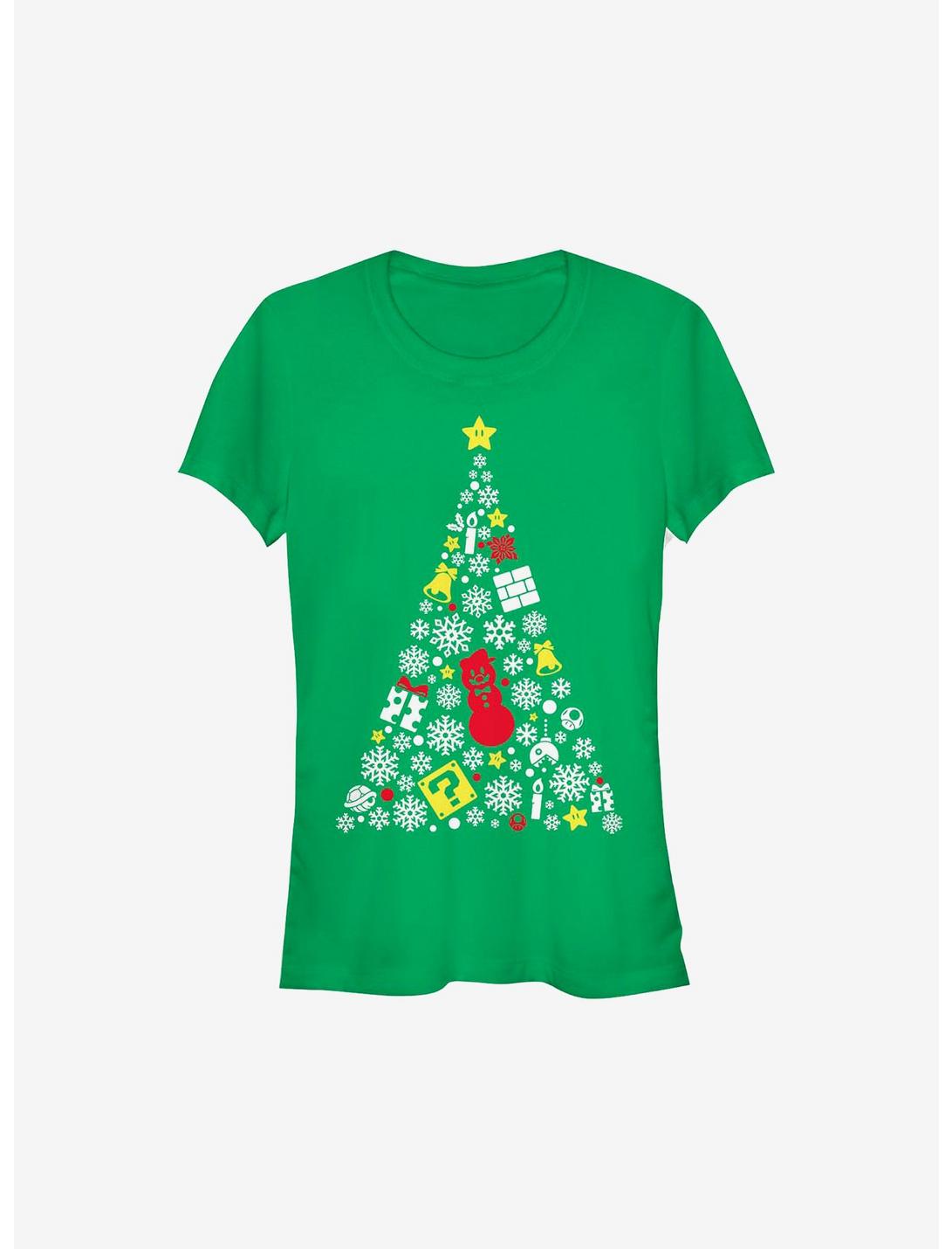 Super Mario Evergreen Christmas Tree Girls T-Shirt