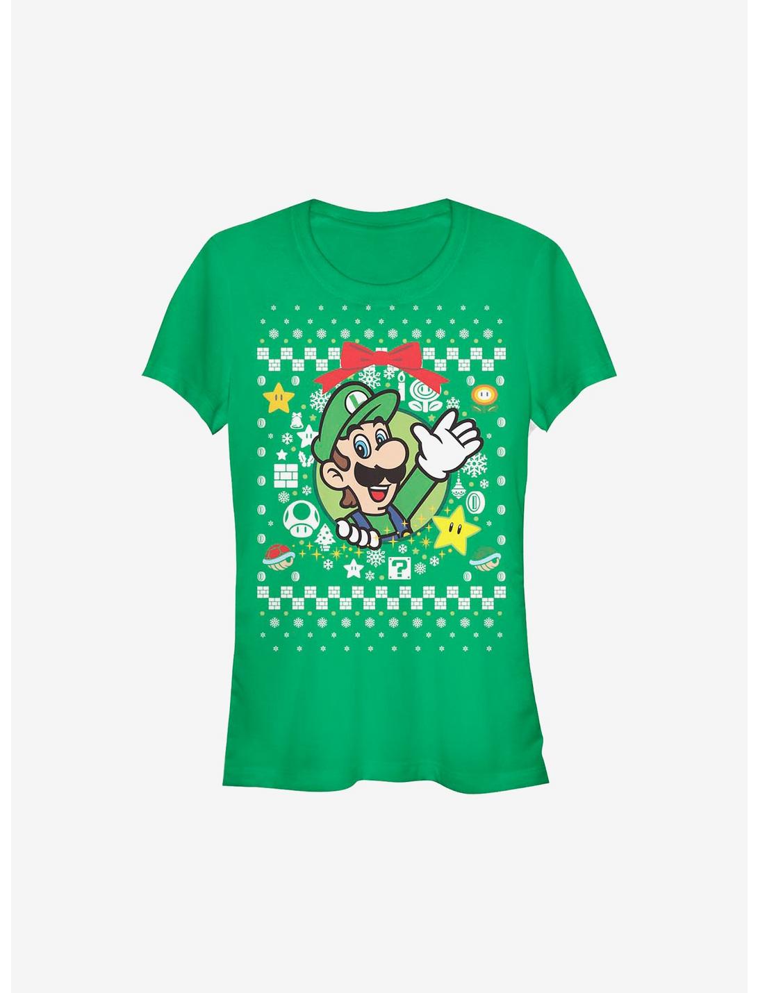 Super Mario Luigi Wreath Ugly Christmas Sweater Girls T-Shirt
