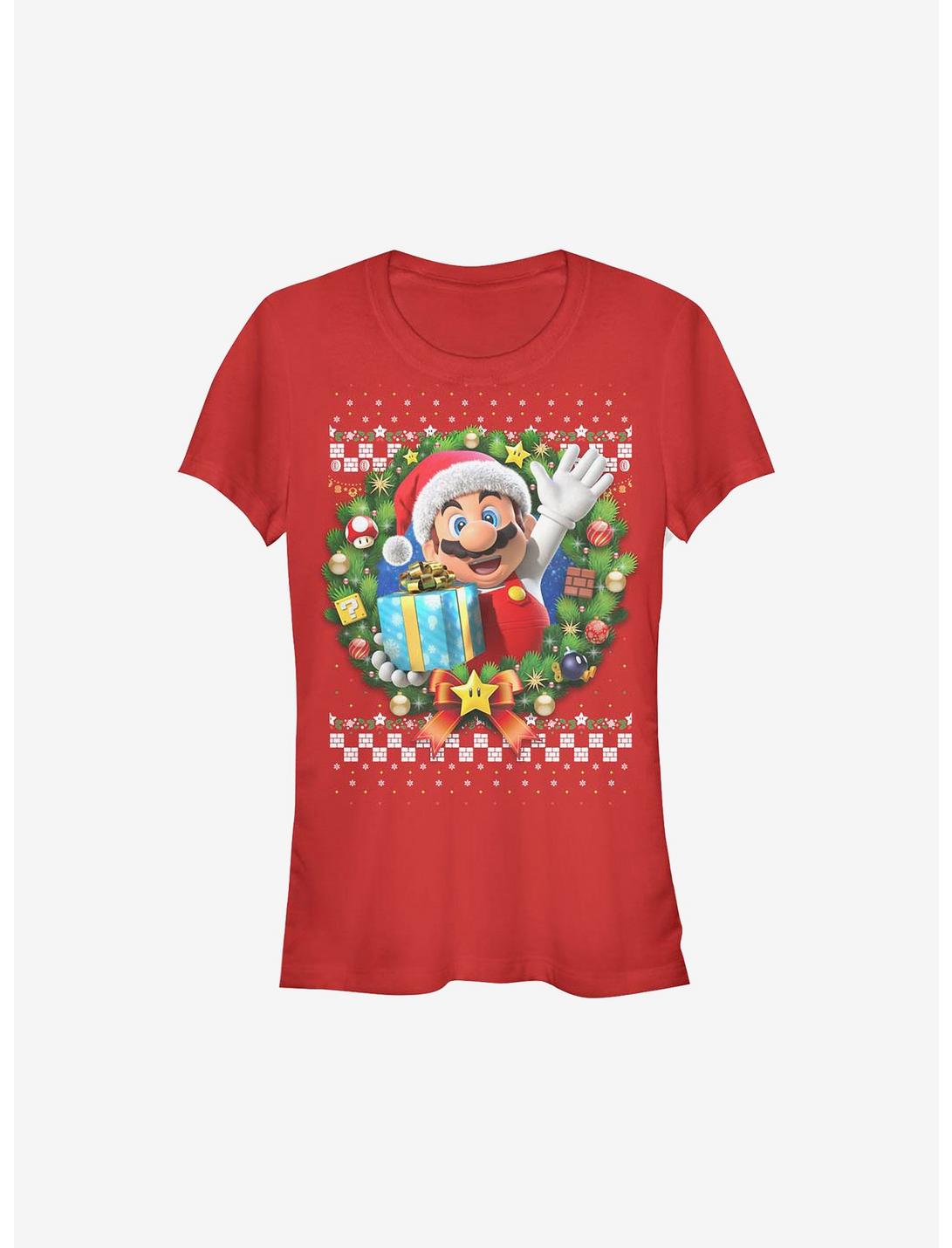 Super Mario Mario Wreath Holiday Girls T-Shirt