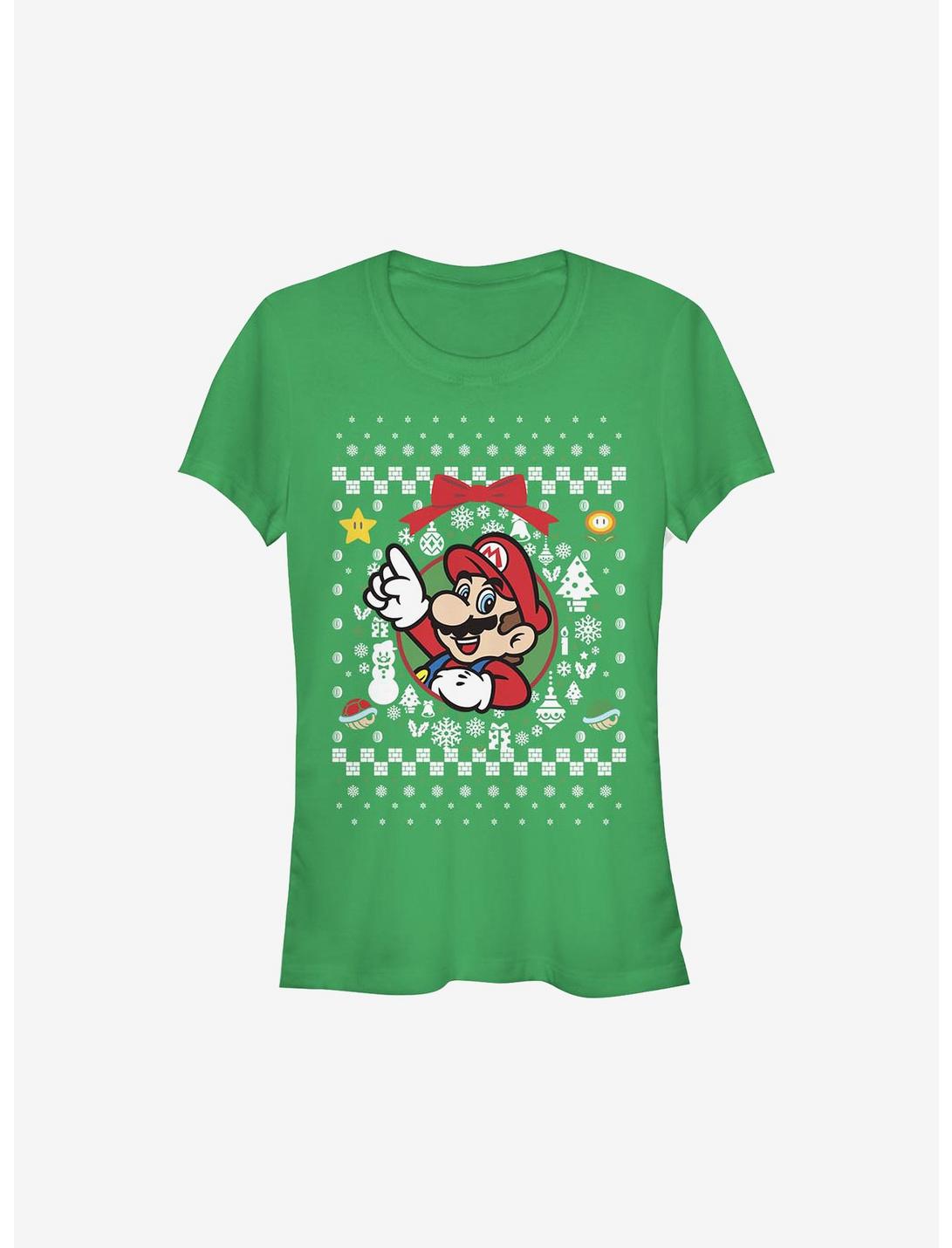 Super Mario Mario Wreath Ugly Christmas Sweater Girls T-Shirt