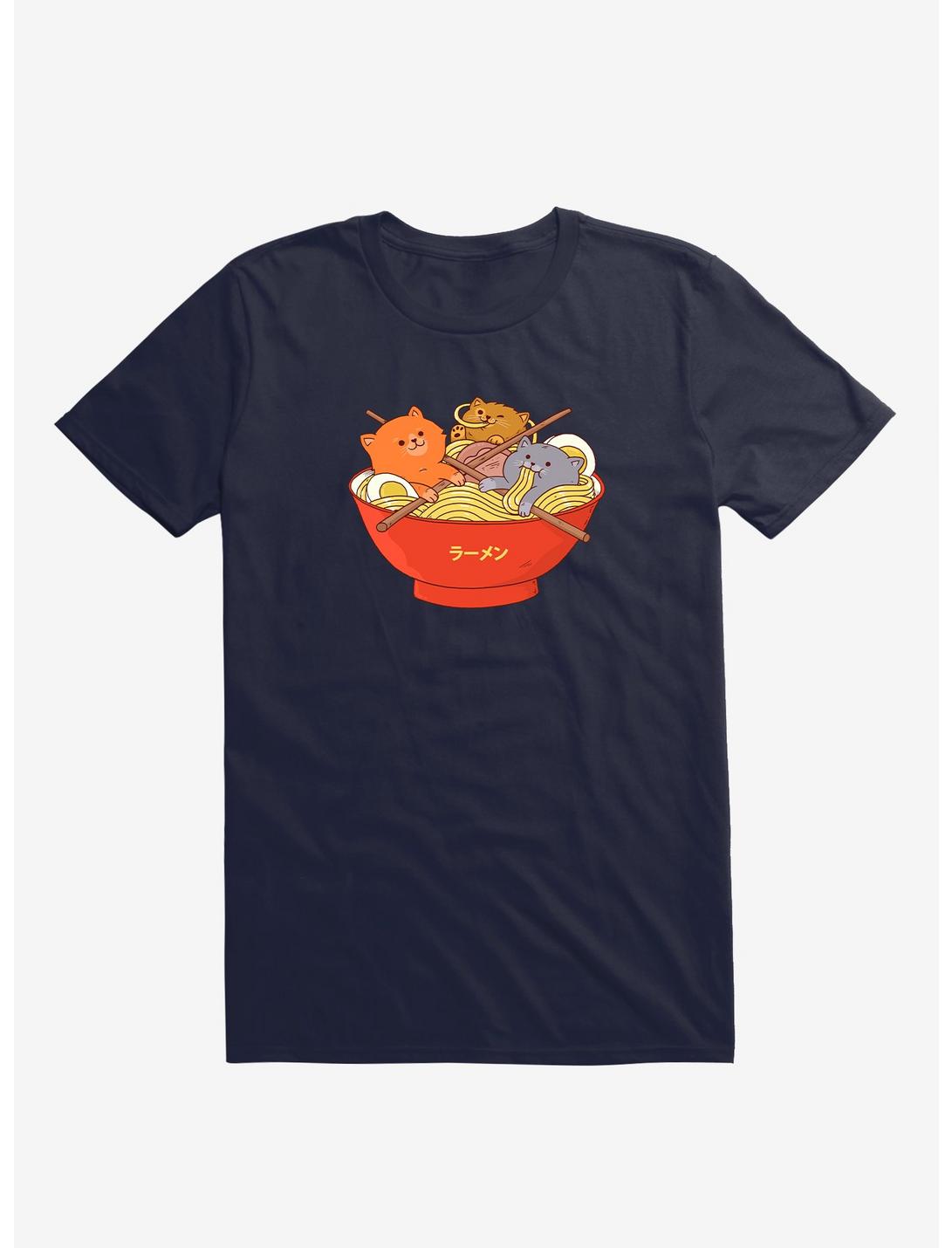 Ramen And Cats Navy Blue T-Shirt