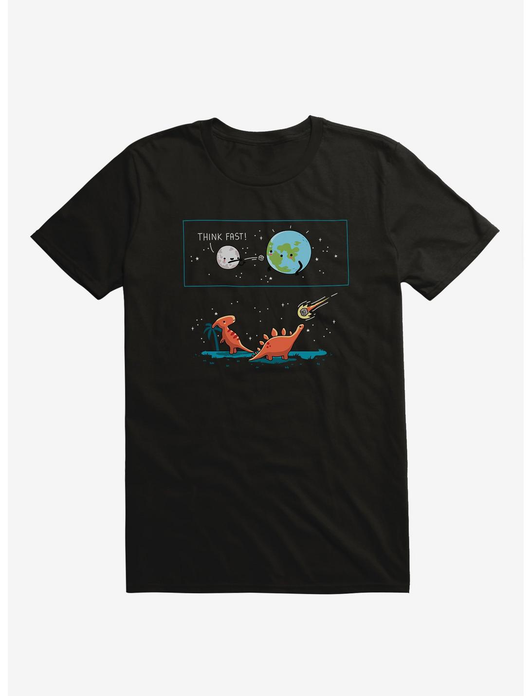 Think Fast Moon Earth Dinosaurs Black T-Shirt