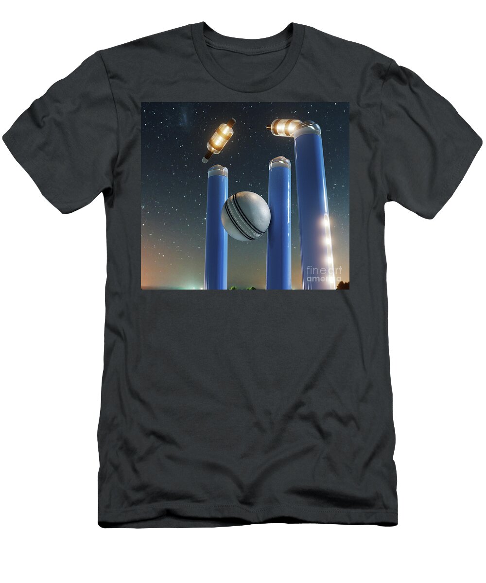 15 Illuminated Cricket Wicket Stumps Allan Swart T-Shirt