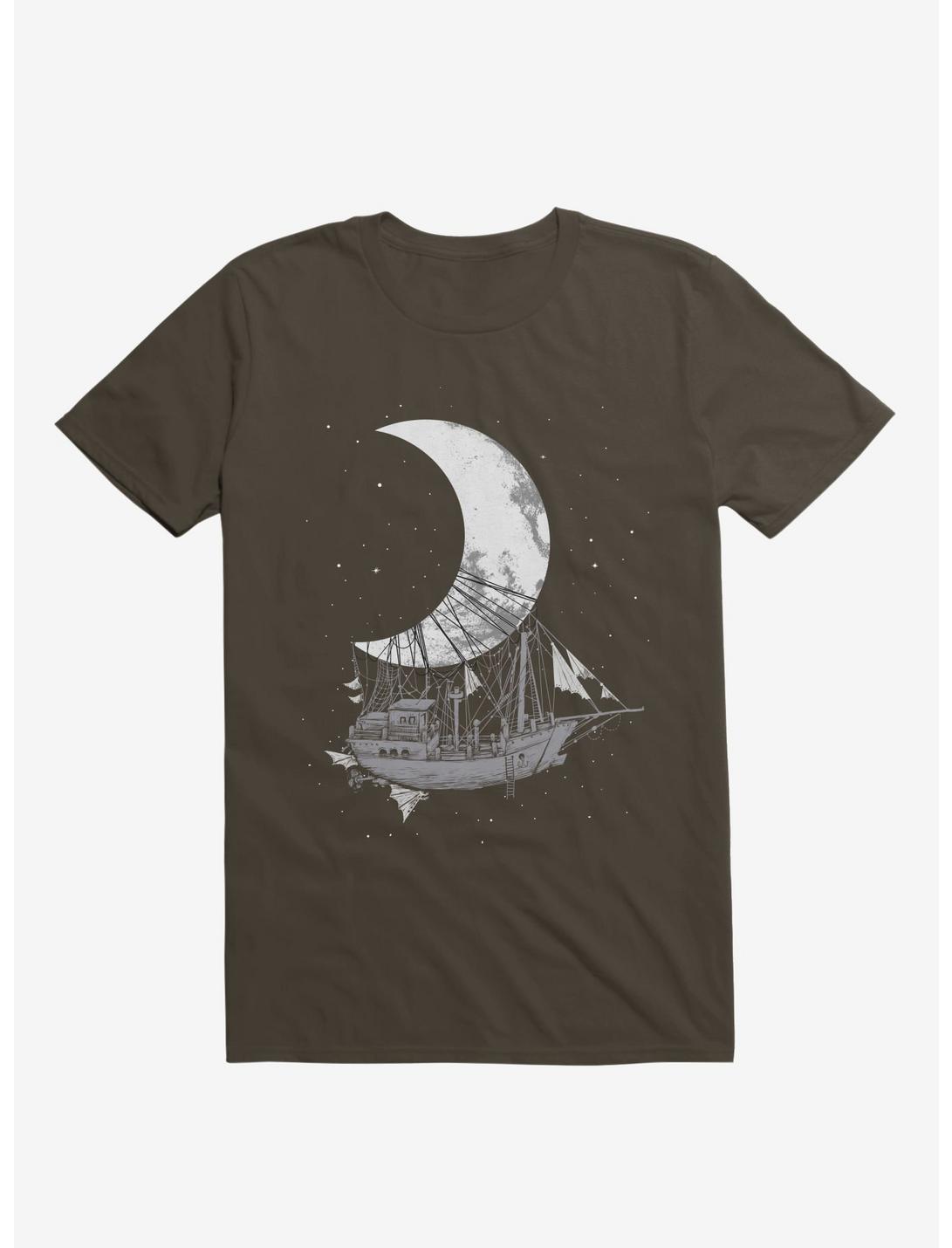 T-shirt marron Bateau capturant la lune
