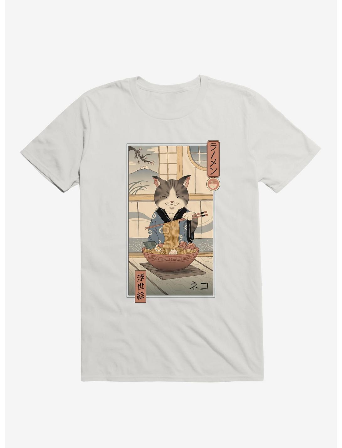 Cat Neko Ramen Ukiyo-E White T-Shirt