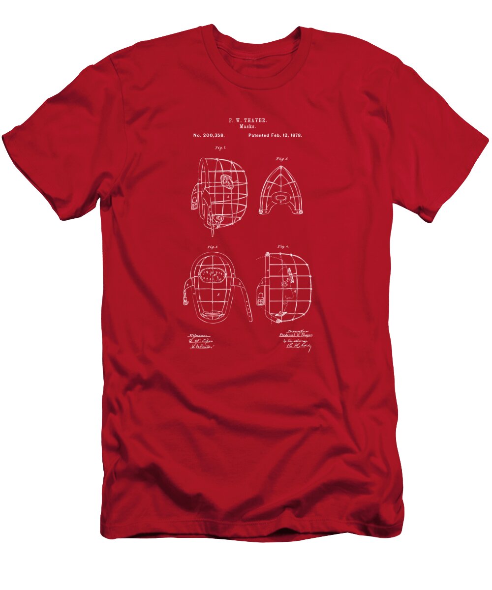 1878 Baseball Catchers Mask Patent Red Nikki Marie Smith T-Shirt