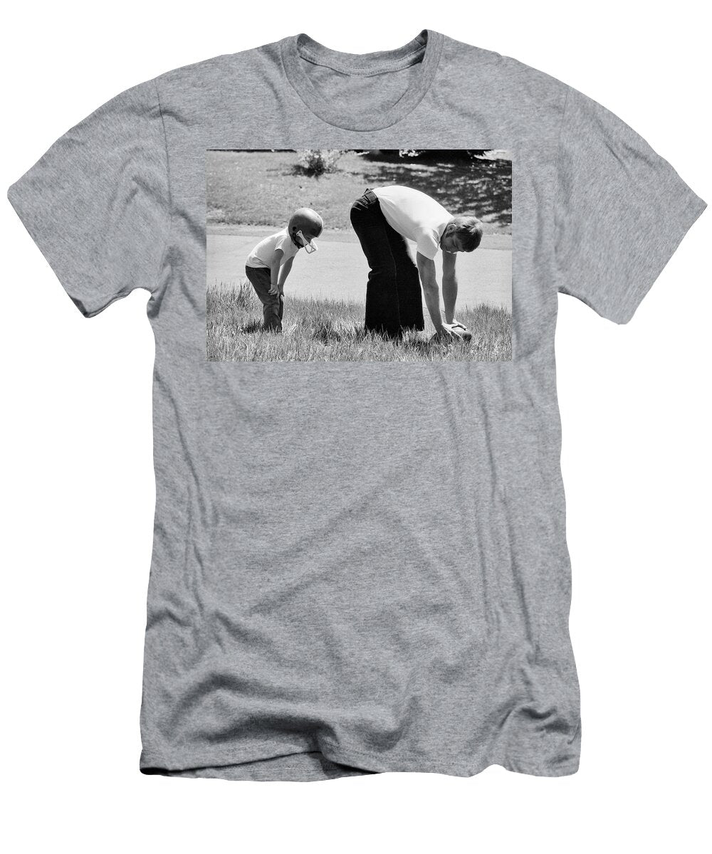 1970s Father Playing Football on Grass Vintage Images T-Shirt