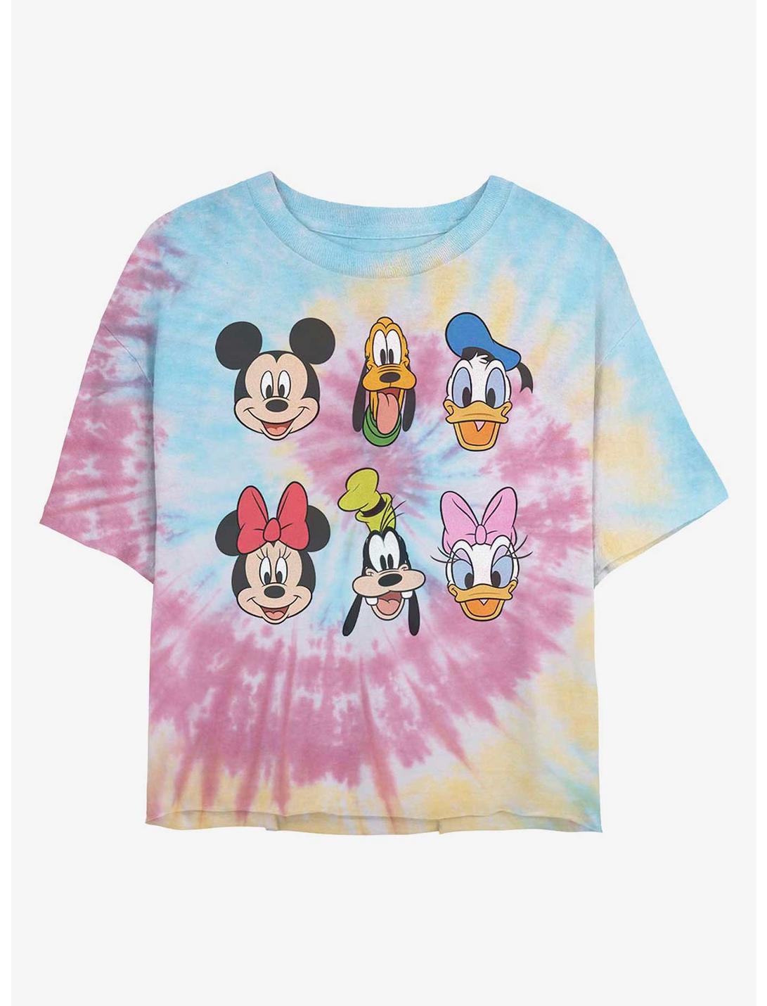 Disney Mickey Mouse Classic Friends Faces Tie Dye Crop Girls T-Shirt