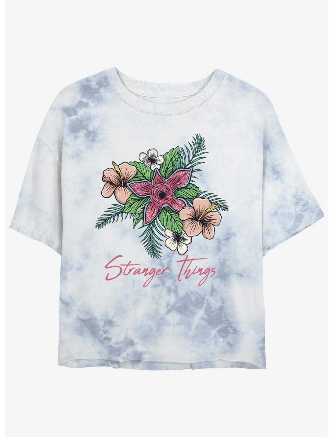 Stranger Things Floral Things Mineral Wash Crop Girls T-Shirt