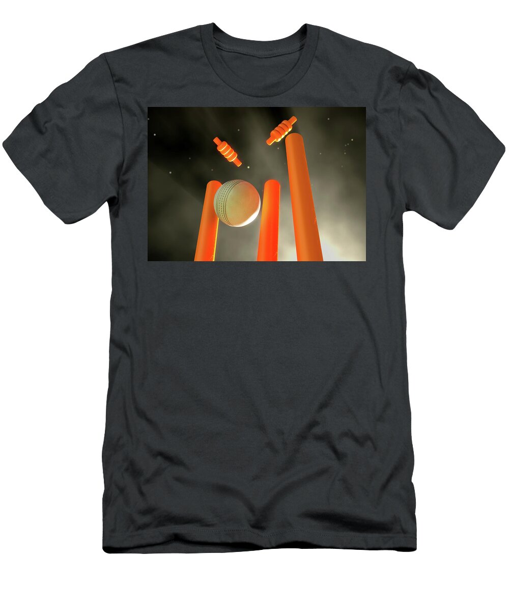 2 Cricket Ball Hitting Wickets Allan Swart T-Shirt