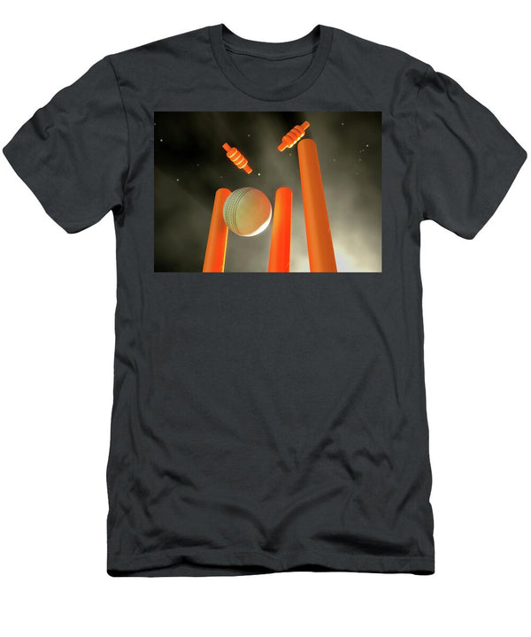 2 Cricket Ball Hitting Wickets Allan Swart T-Shirt