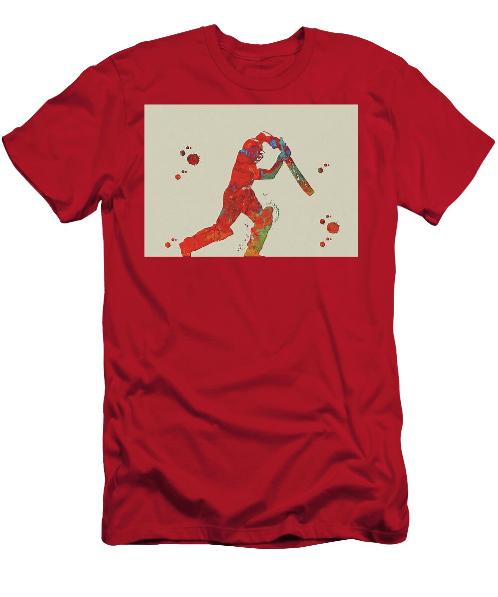 2 Cricket Player Watercolor Print Cricket Sport Art Print Batsman Striking Cricket Ball Poster Cricket Leith Huber T-Shirt