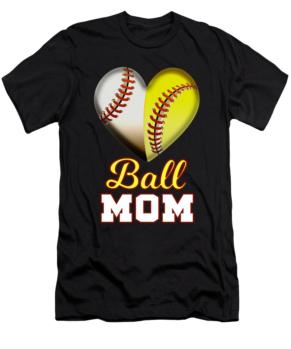 2 Funny Ball Mom Heart Design Gift for Baseball Players Art Frikiland T-Shirt