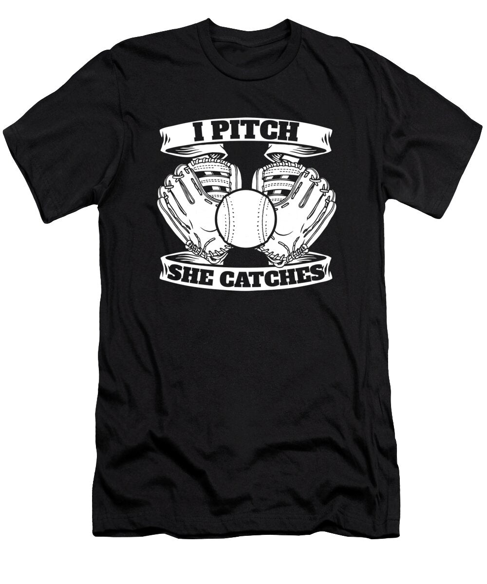 2 I Pitch She Catches Batter Catcher Softball Pitcher Crazy Squirrel T-Shirt