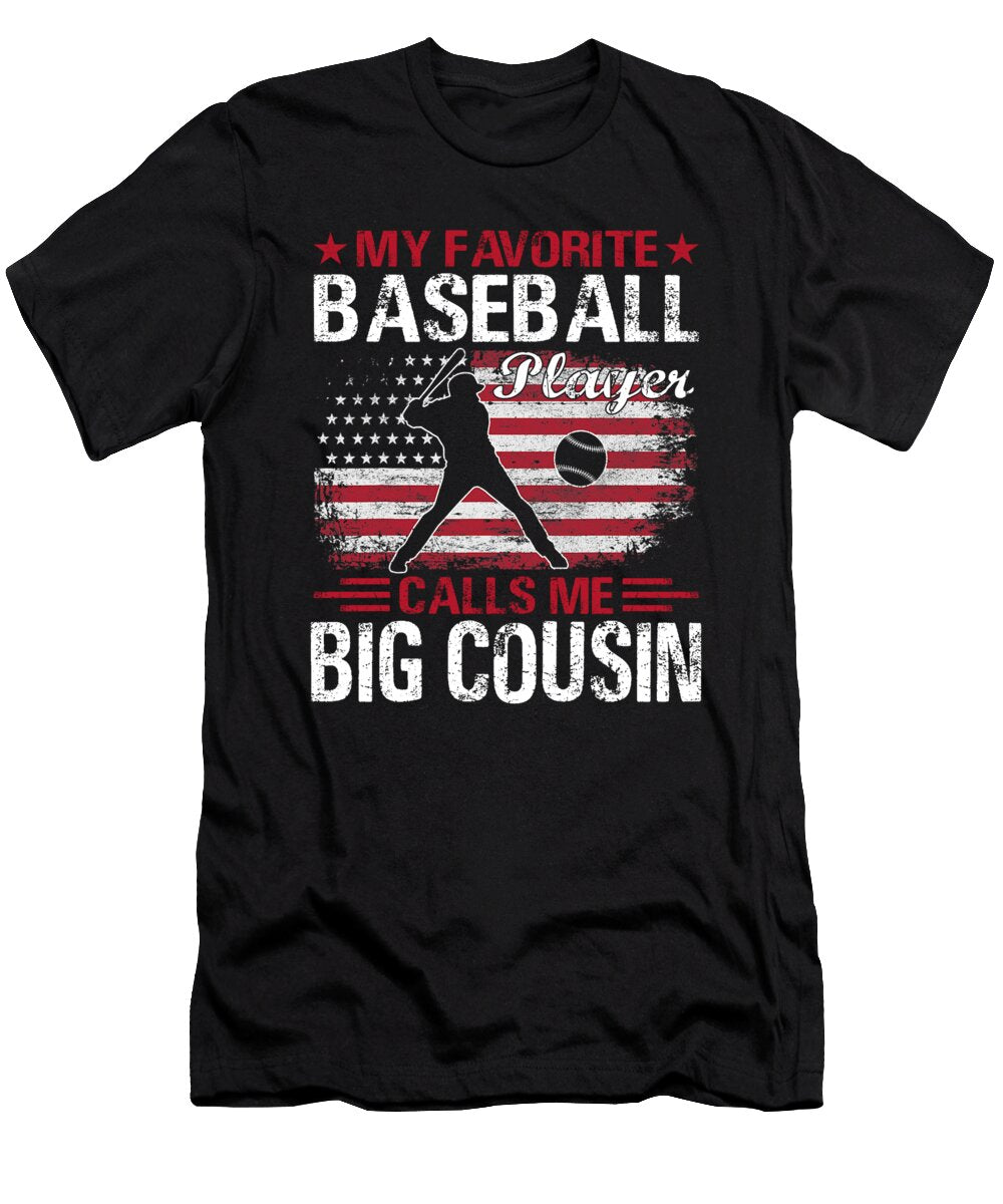 2 My Favorite Baseball Catcher Calls Me Big Cousin Baseball USA Flag Dhbubble T-Shirt