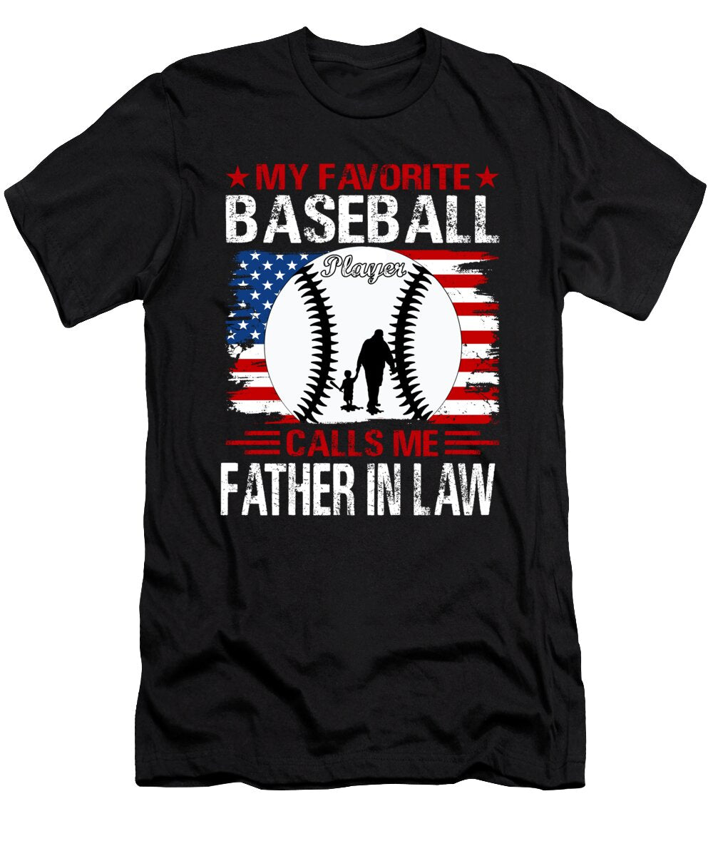 2 My Favorite Baseball Catcher Calls Me Father in Law Baseball USA Flag Dhbubble T-Shirt