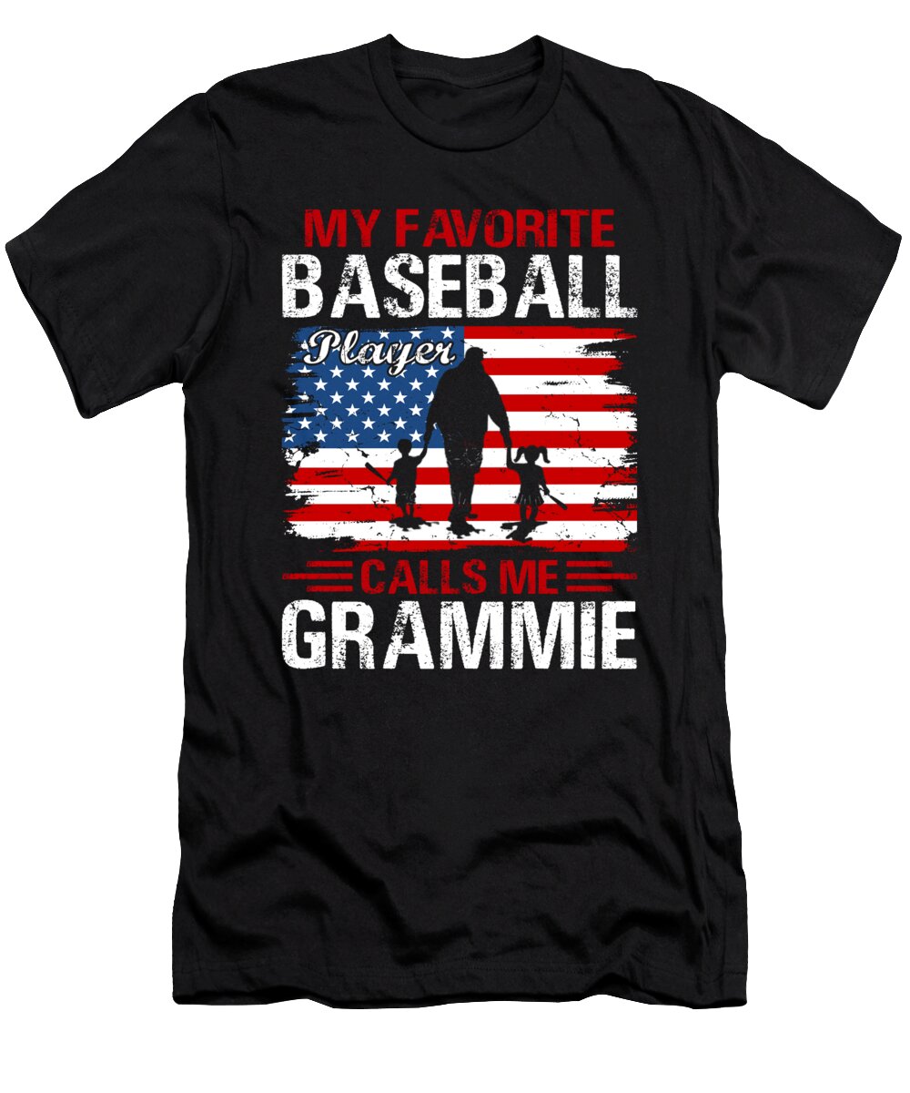 2 My Favorite Baseball Player Calls Me Grammie Baseball USA Flag Dhbubble T-Shirt