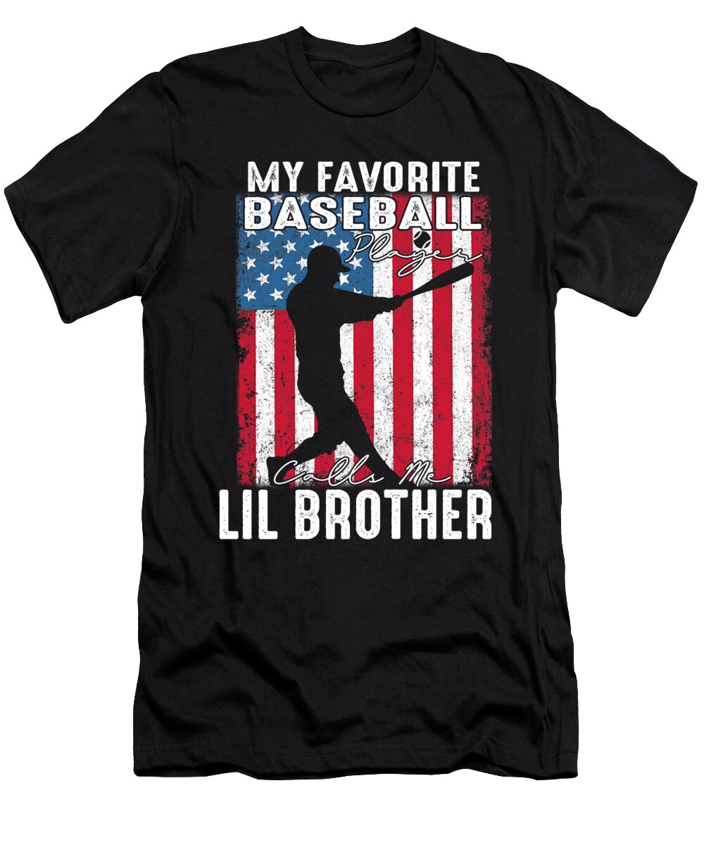 2 My Favorite Baseball Player Calls Me Lil Brother Baseball USA Flag Dhbubble T-Shirt