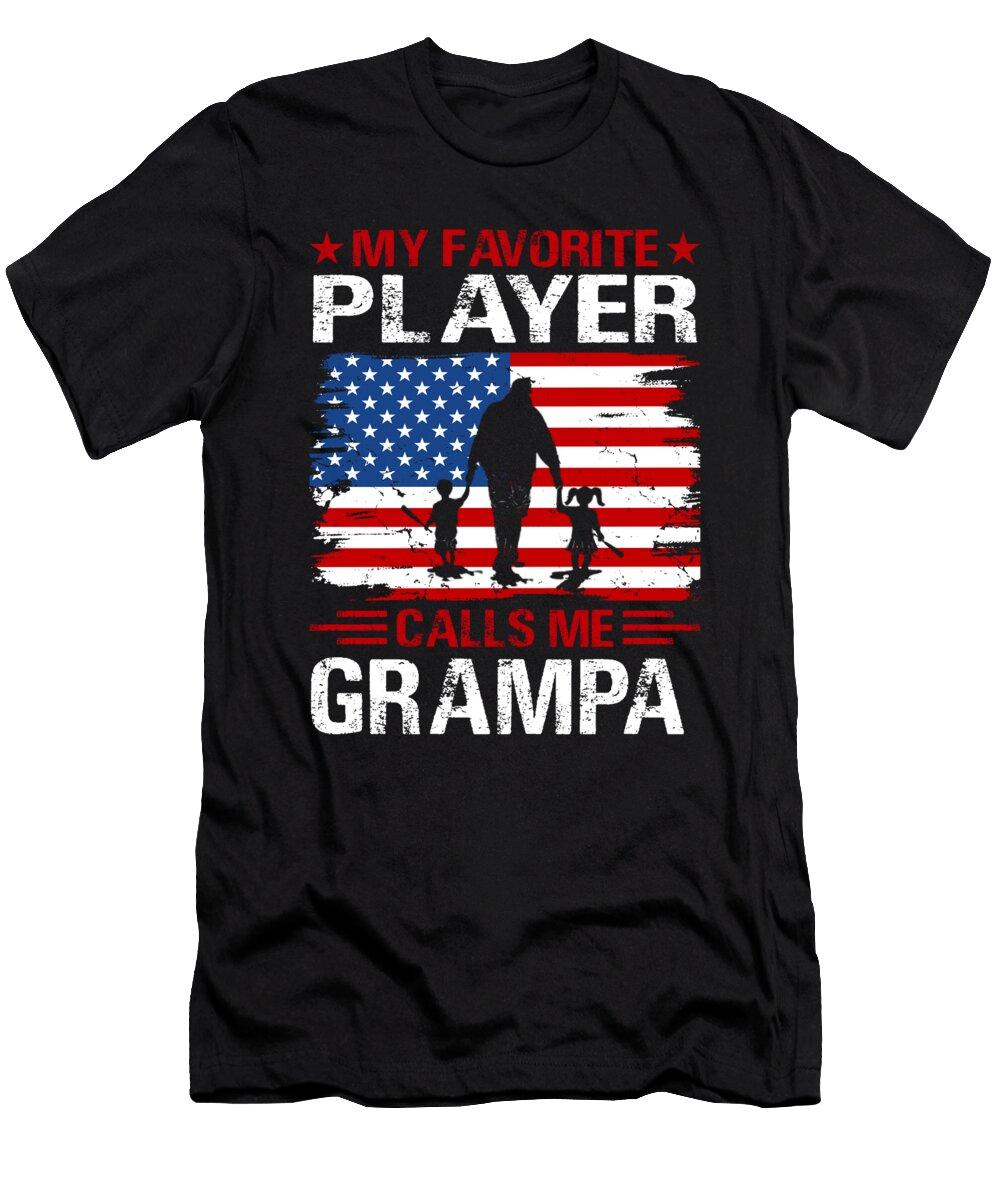 2 My Favorite Player Calls Me Grampa Baseball USA Flag Dhbubble T-Shirt