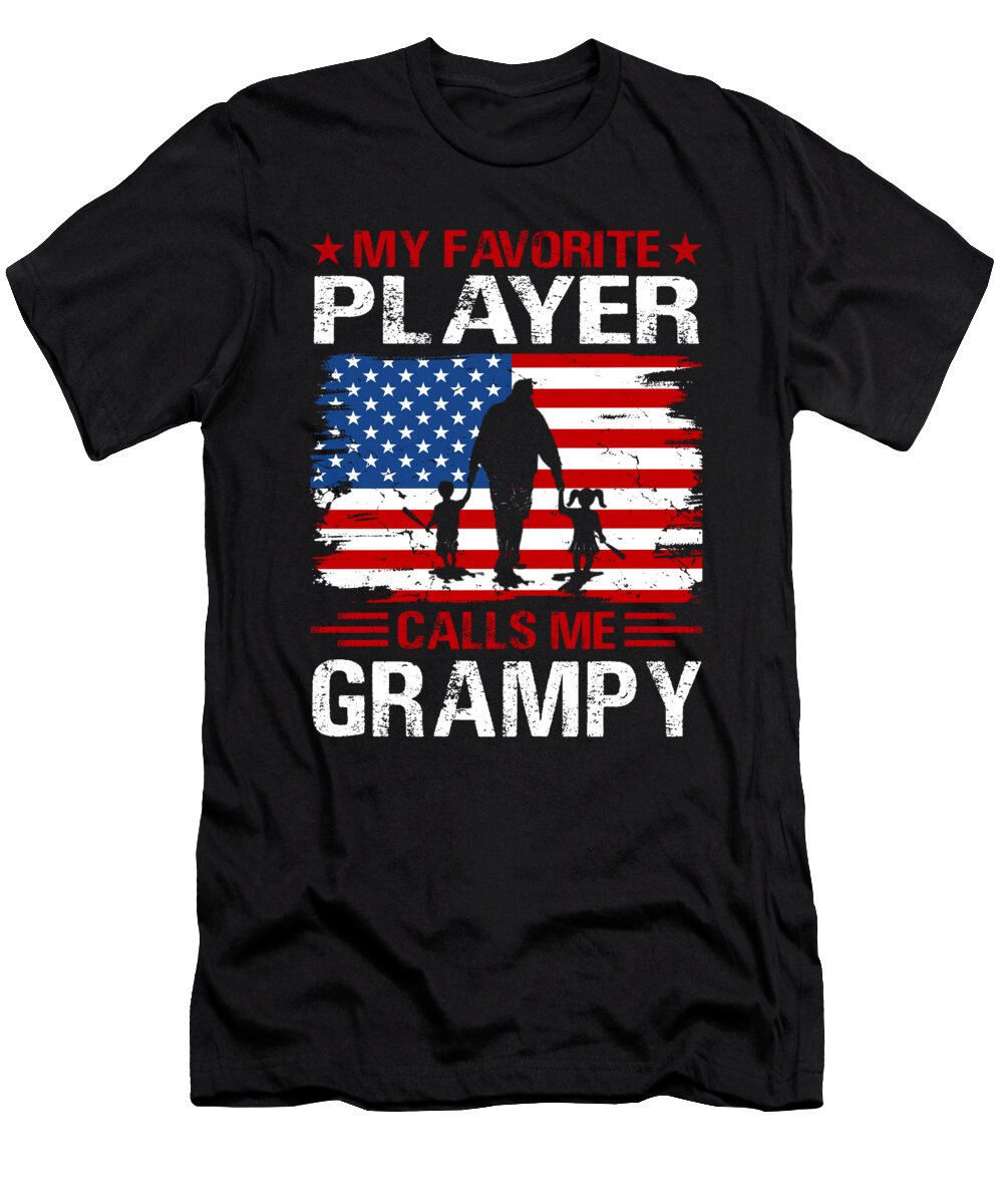 2 My Favorite Player Calls Me Grampy Baseball USA Flag Dhbubble T-Shirt