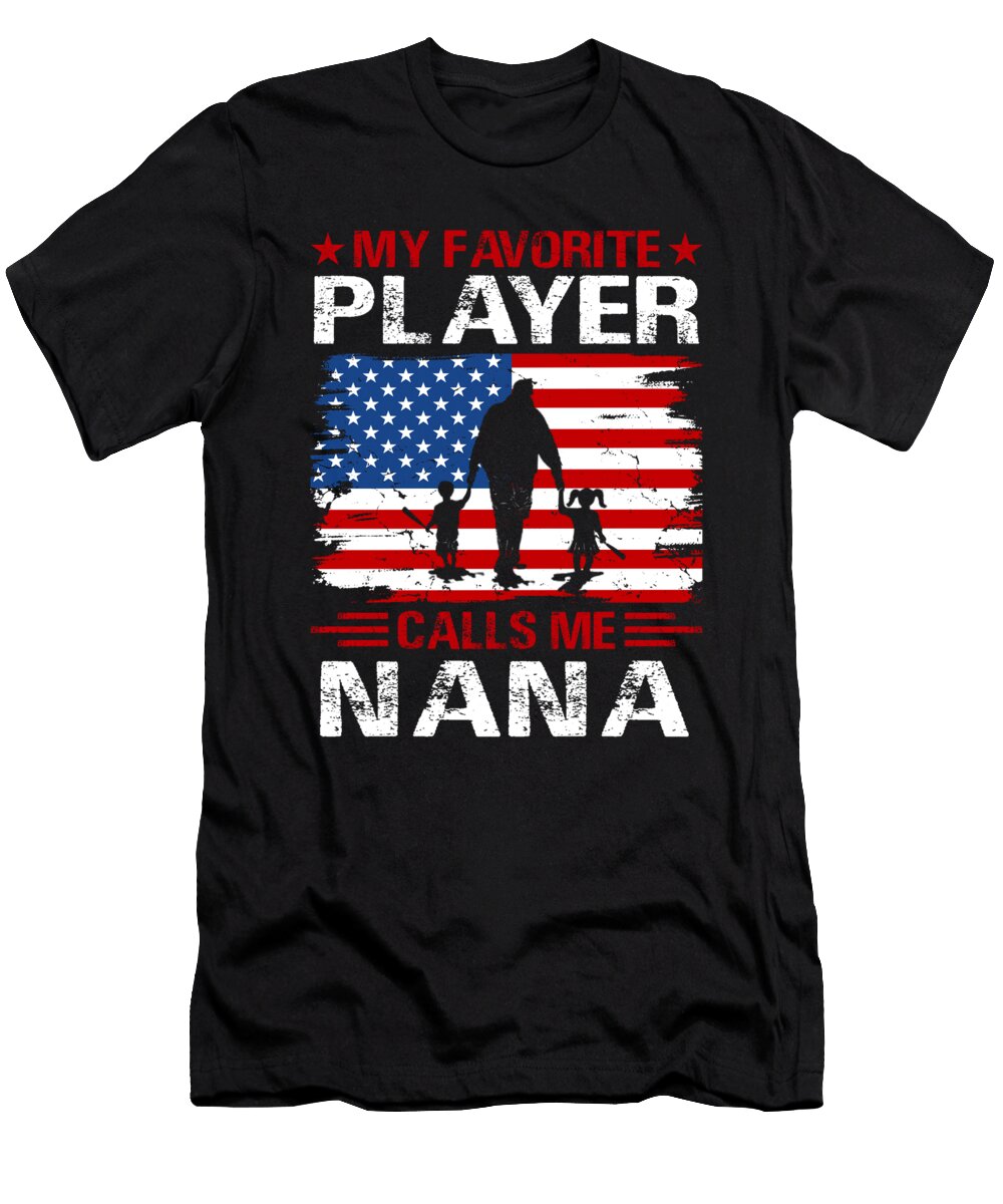2 My Favorite Player Calls Me Nana Baseball USA Flag Dhbubble T-Shirt