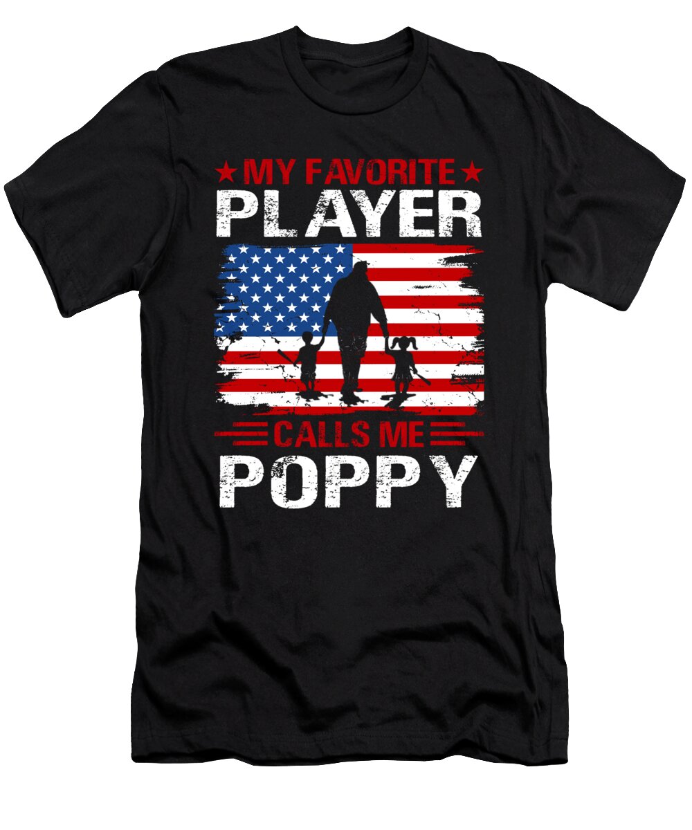 2 My Favorite Player Calls Me Poppy Baseball USA Flag Dhbubble T-Shirt