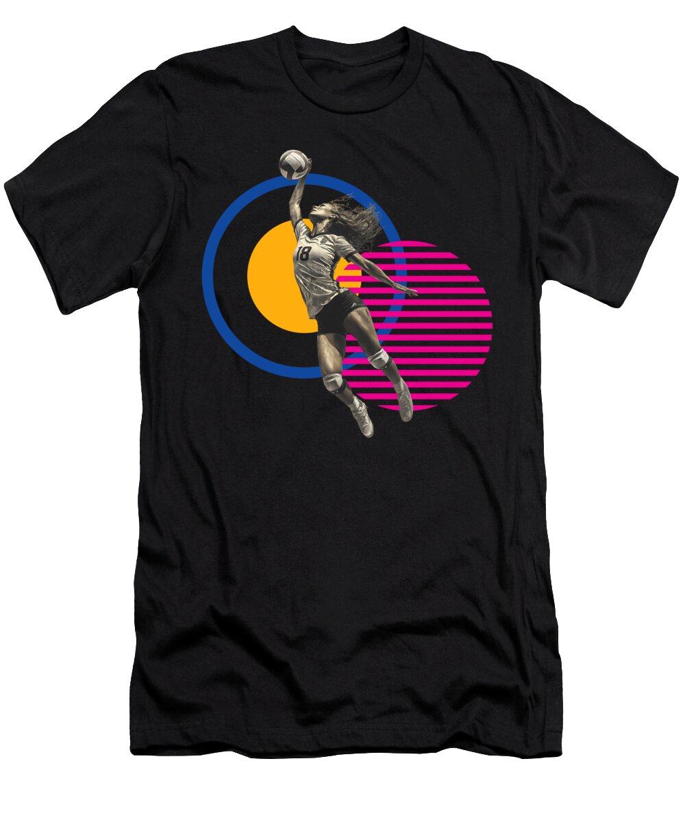 2 Outside Hitter Volleyball Powerful Spiker on Modern Geometric Background Dream Stuff T-Shirt