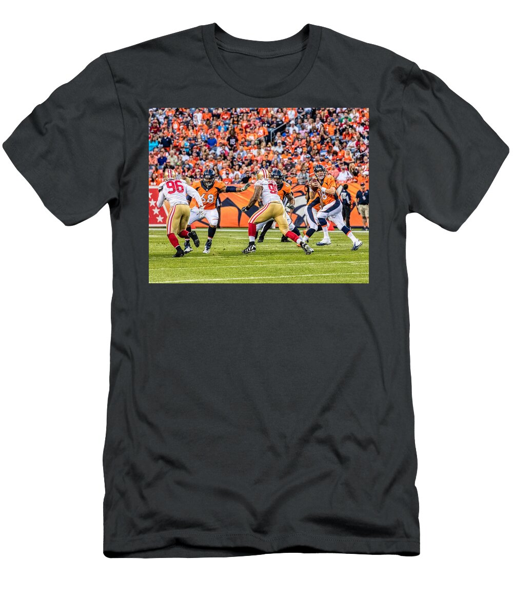 2 Peyton Manning Dropping Back to Pass Mountain Dreams T-Shirt