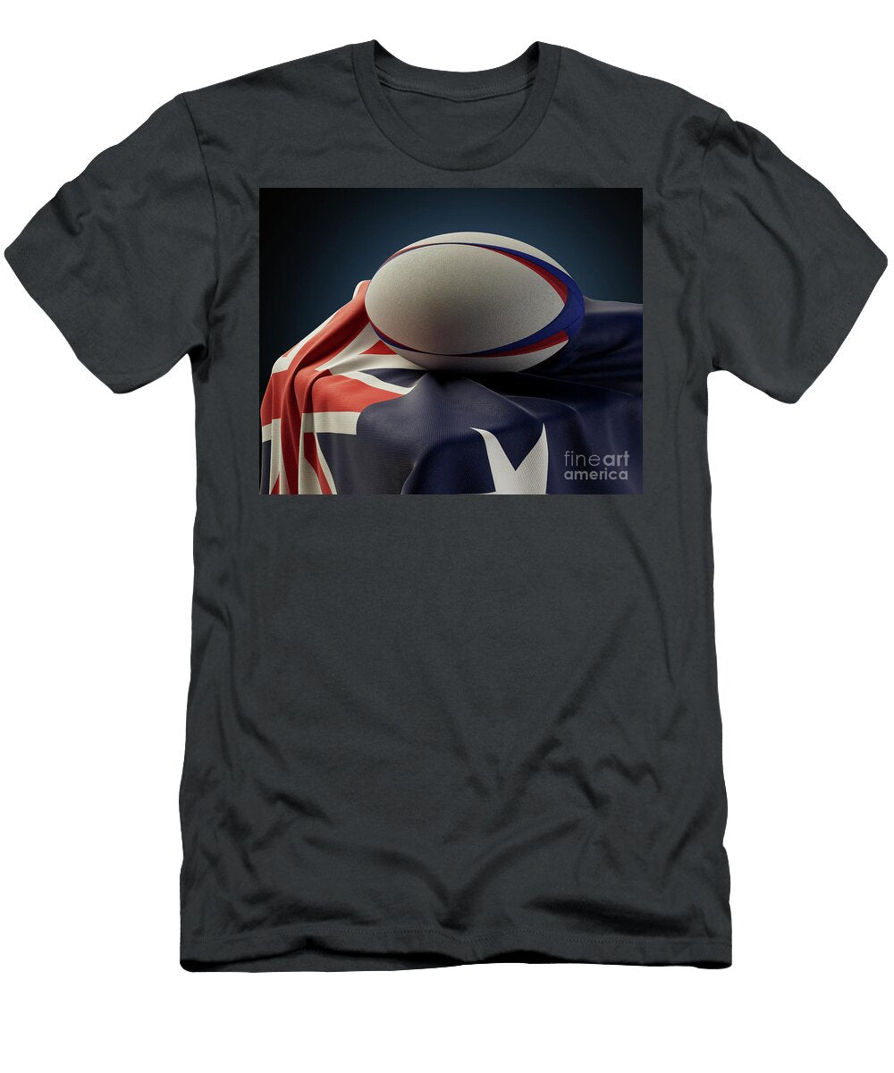 2 Rugby Ball and Australia Flag Allan Swart T-Shirt