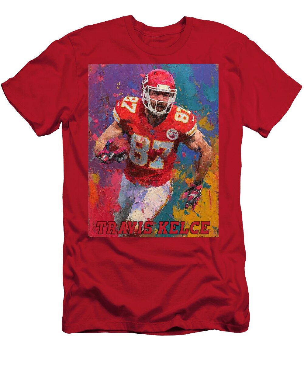 2 Travis Kelce in Action Kevin Walker and Pixel Reverie T-Shirt