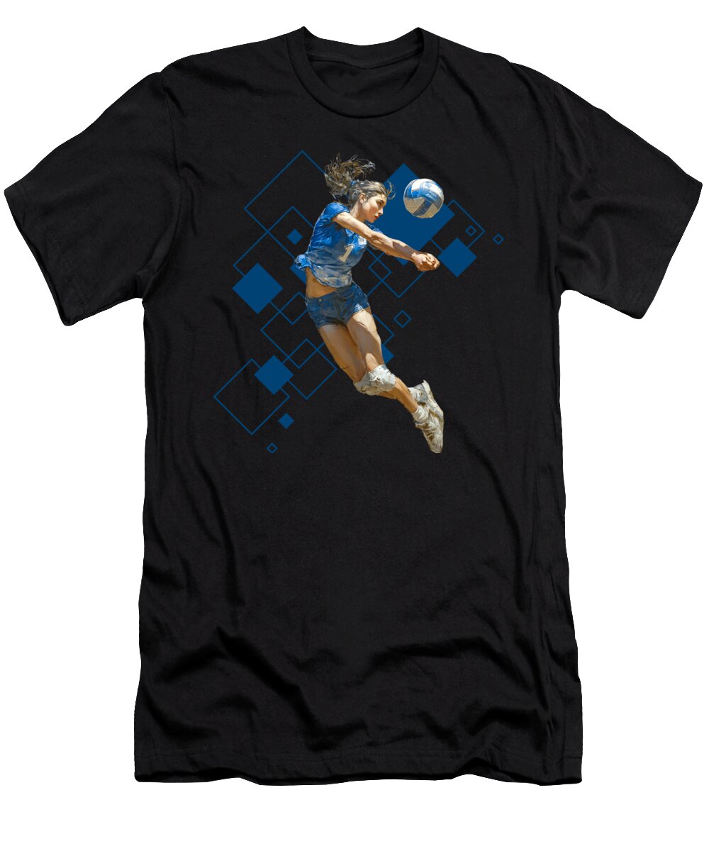 2 Volleyball Player Bump Action Dynamic Bump on Geometric Background Dream Stuff T-Shirt