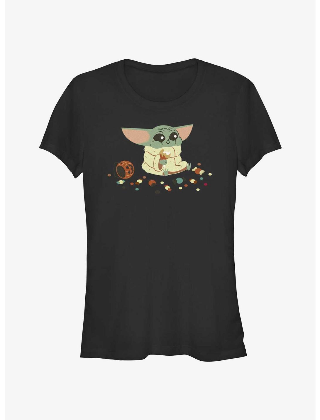 T-Shirt Fille Star Wars The Mandalorian Grogu Mangeant des Bonbons