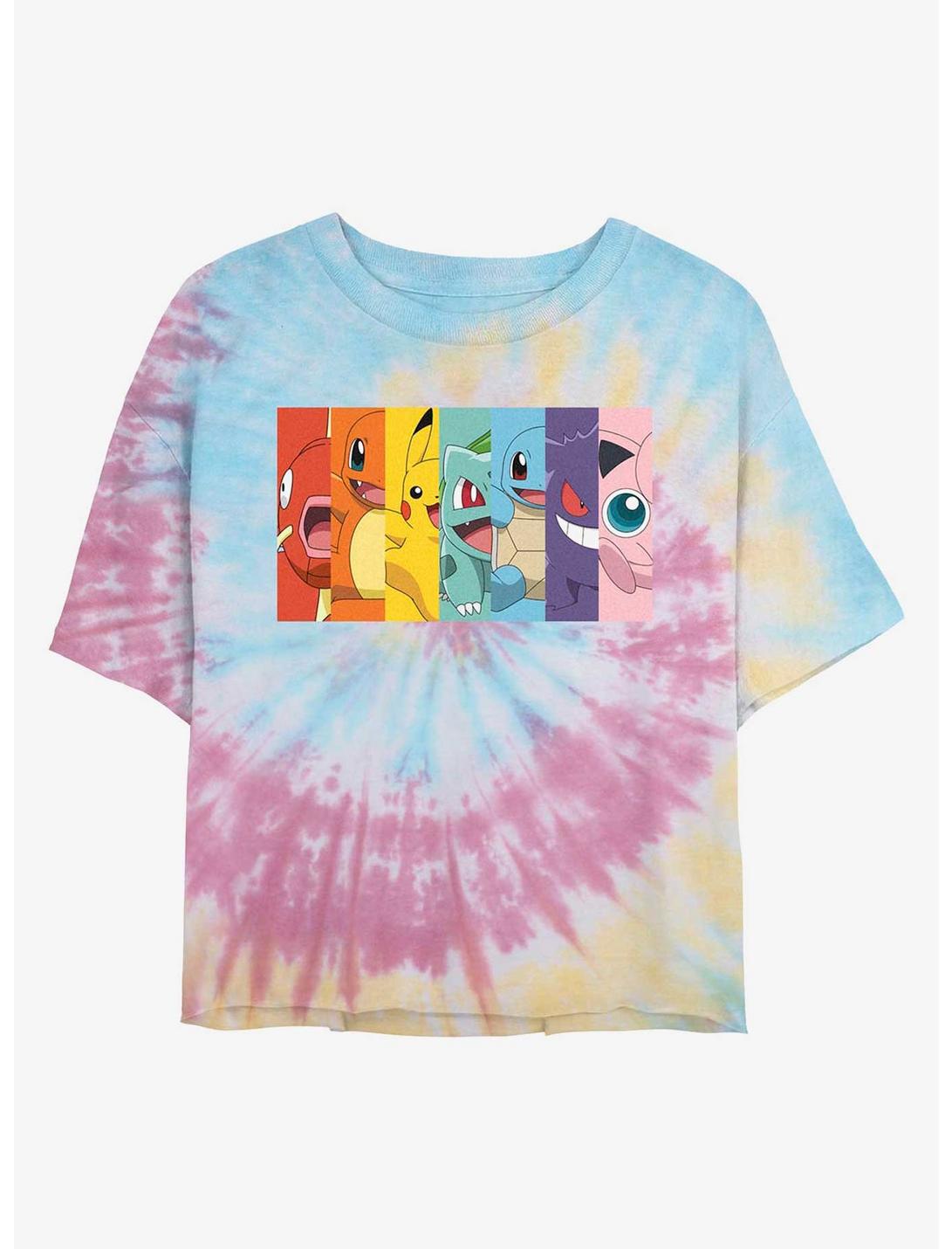 Pokemon Rainbow Faces Tie-Dye Girls Crop T-Shirt