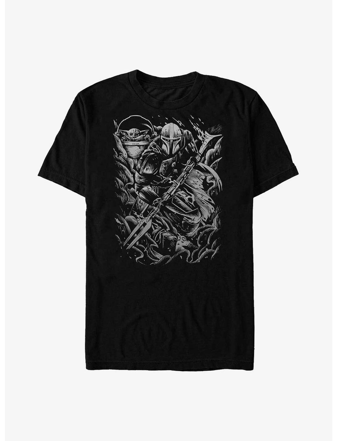 Star Wars The Mandalorian Mando & Grogu Grunge Brawl Poster Big & Tall T-Shirt