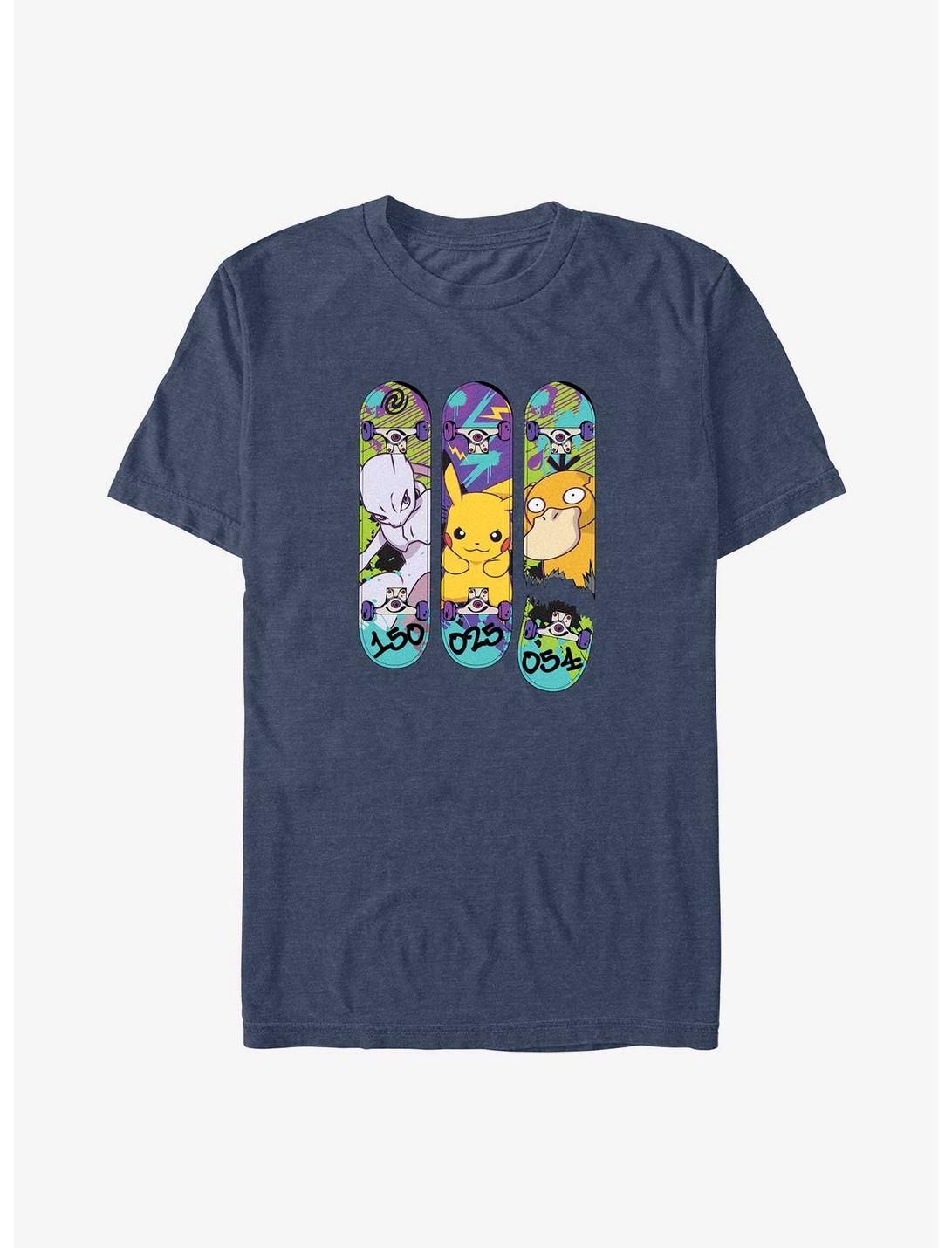 T-shirt grande taille Pokémon Mewtwo, Pikachu et Psykokwak avec motif de planche à roulettes