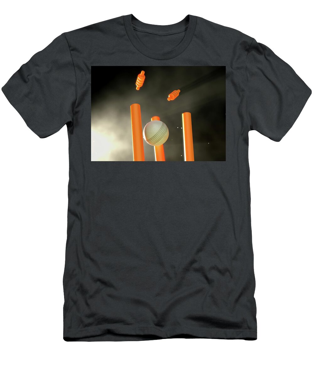 3 Cricket Ball Hitting Wickets Allan Swart T-Shirt