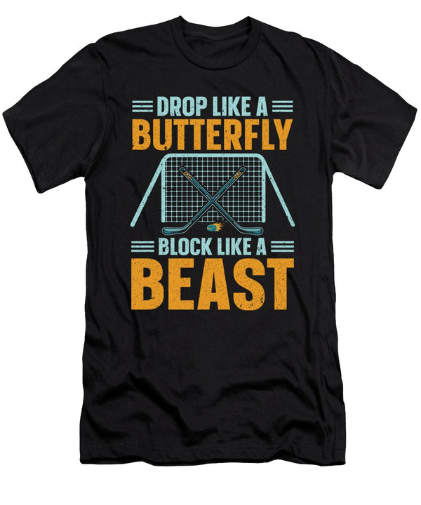 3 Drop Like a Butterfly Block Like a Beast Ice Hockey Toms Store T-Shirt