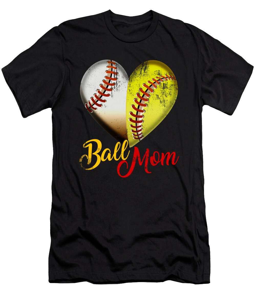 3 Funny Ball Mom Heart Design Gift for Baseball Players Art Frikiland T-Shirt