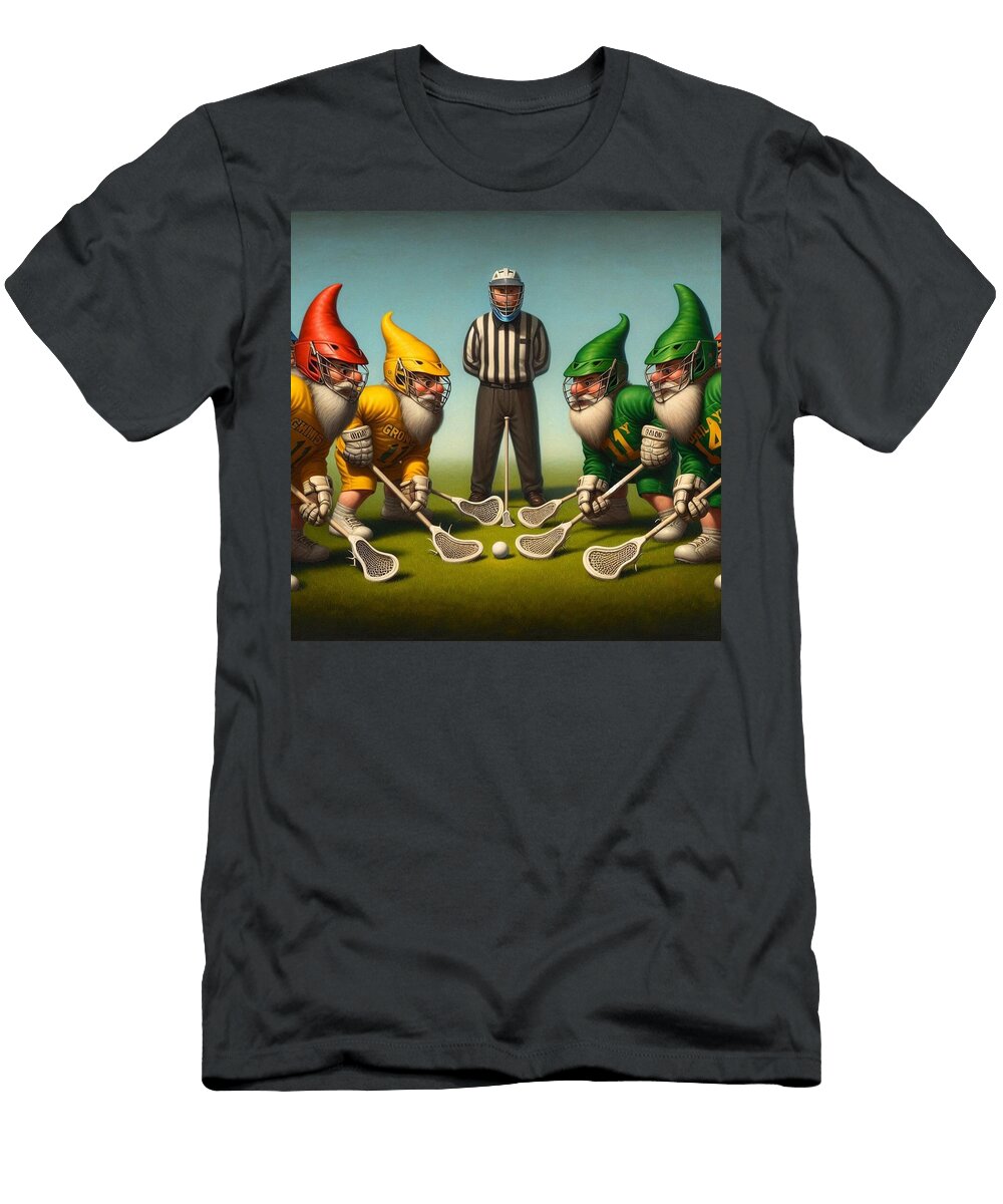 3 Gnome Lacrosse Face Off James Spears T-Shirt
