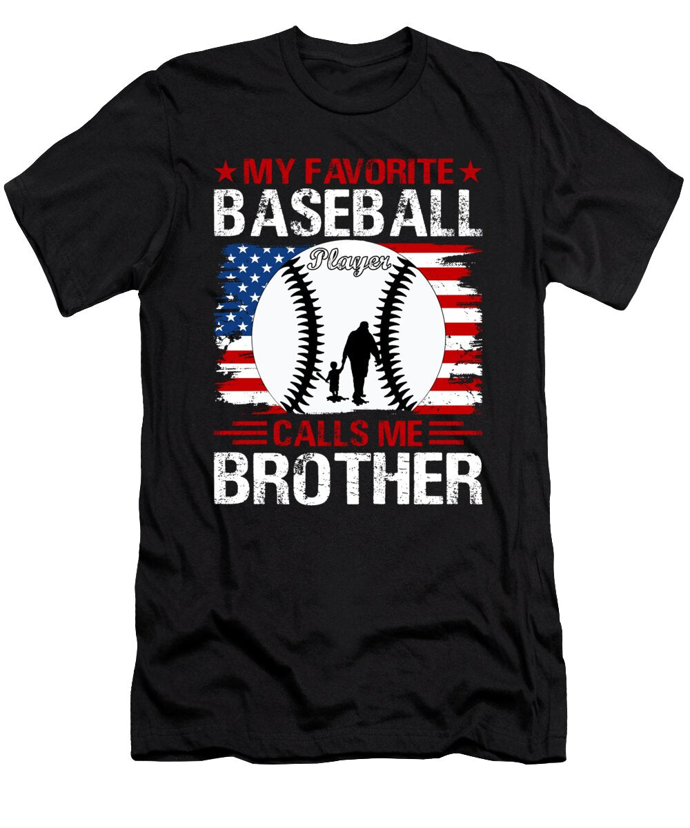 3 My Favorite Baseball Catcher Calls Me Brother Baseball USA Flag Dhbubble T-Shirt