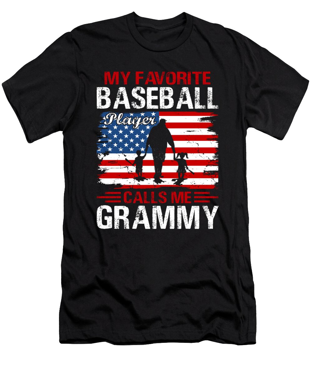 3 My Favorite Baseball Player Calls Me Grammy Baseball USA Flag Dhbubble T-Shirt