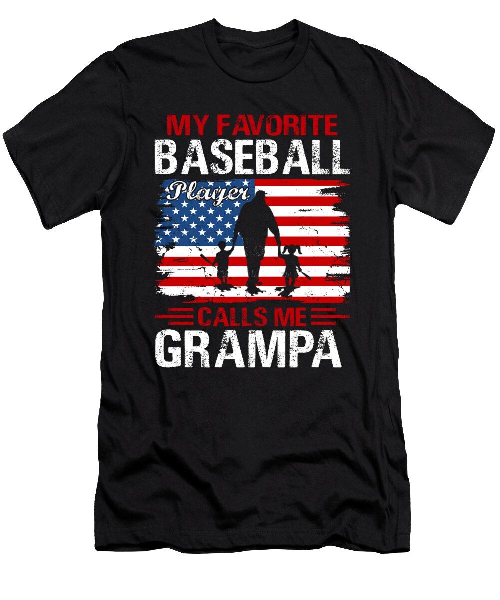 3 My Favorite Baseball Player Calls Me Grampa Baseball USA Flag Dhbubble T-Shirt