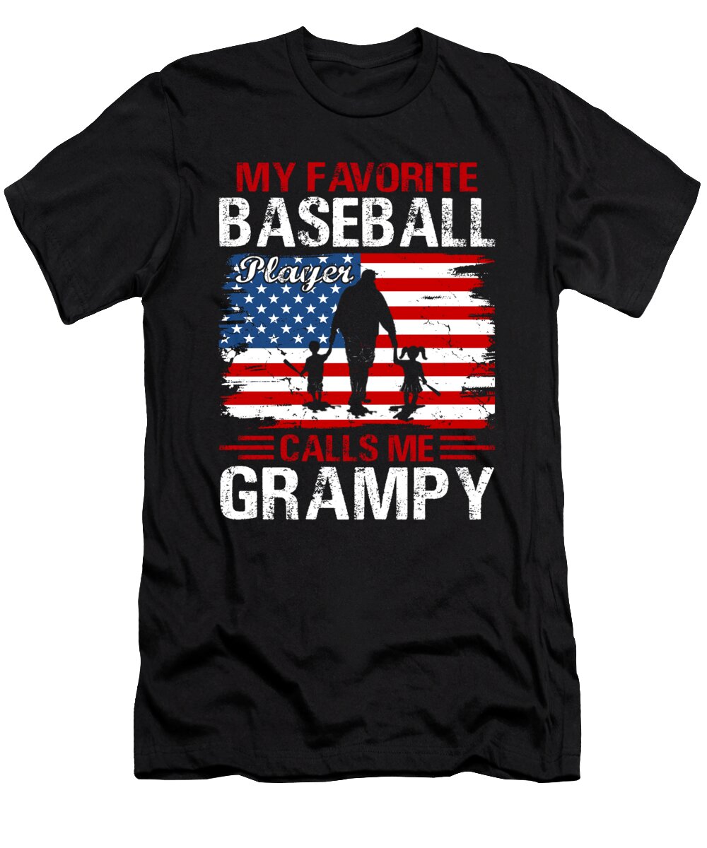 3 My Favorite Baseball Player Calls Me Grampy Baseball USA Flag Dhbubble T-Shirt