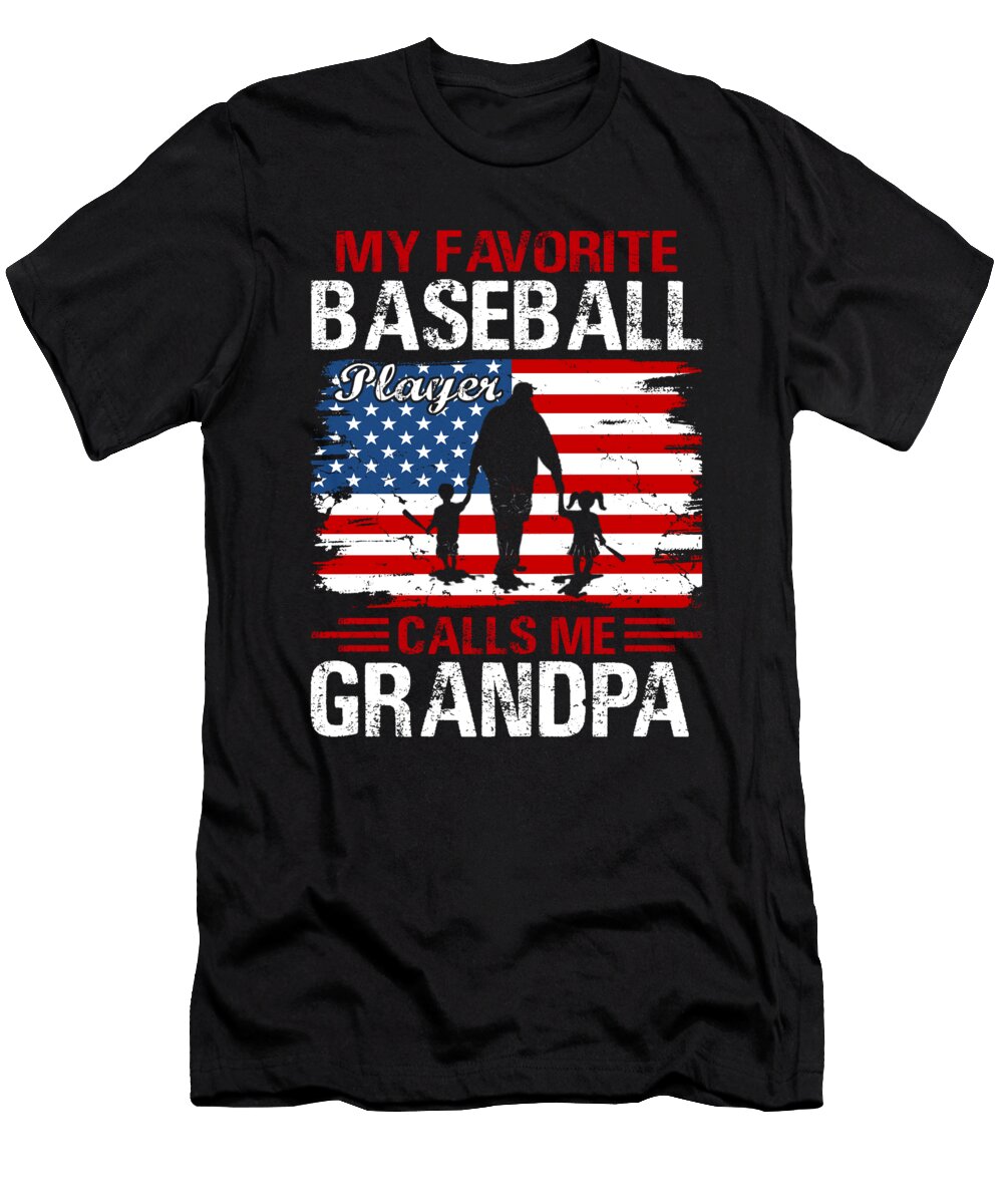 3 My Favorite Baseball Player Calls Me Grandpa Baseball USA Flag Dhbubble T-Shirt