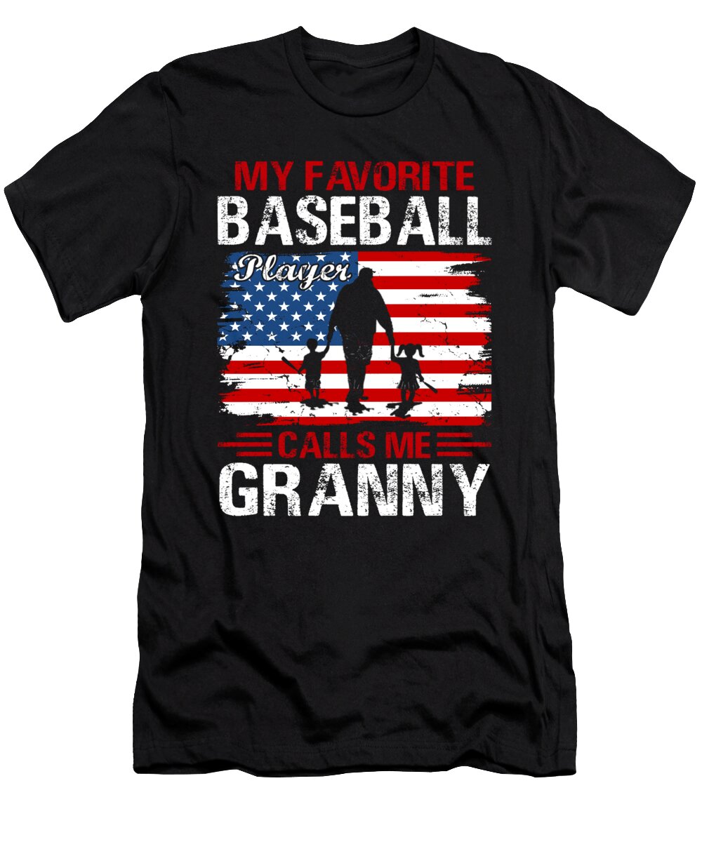 3 My Favorite Baseball Player Calls Me Granny Baseball USA Flag Dhbubble T-Shirt