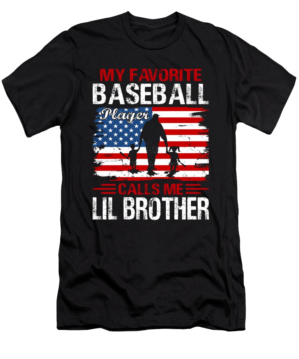 3 My Favorite Baseball Player Calls Me Lil Brother Baseball USA Flag Dhbubble T-Shirt